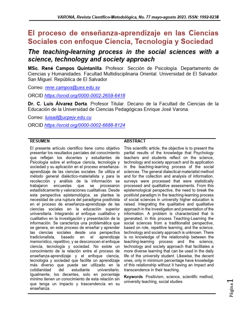 El Proceso de Enseñanza y Aprendizaje de Las Ciencias Sociales | PDF ...