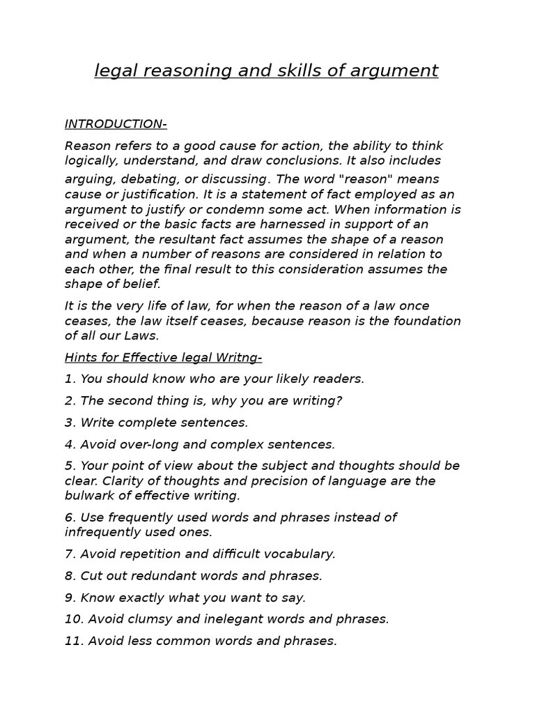 legal reasoning and skills of argument | PDF