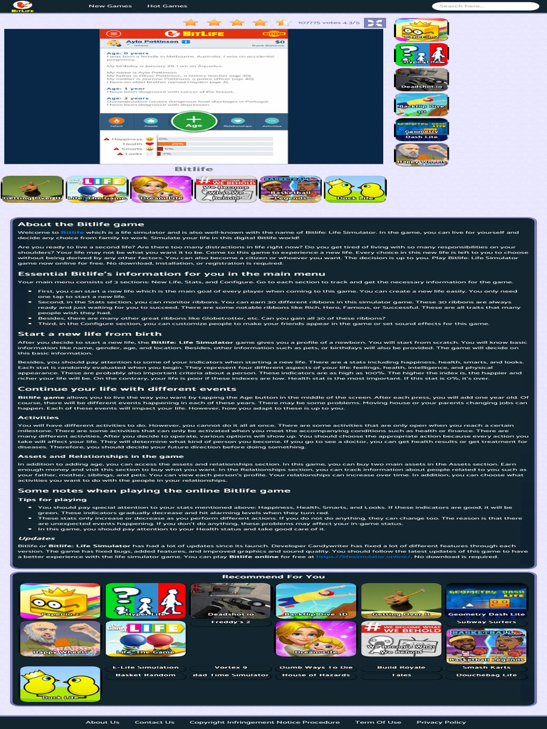 Bitlife: Life Simulator Overview | PDF