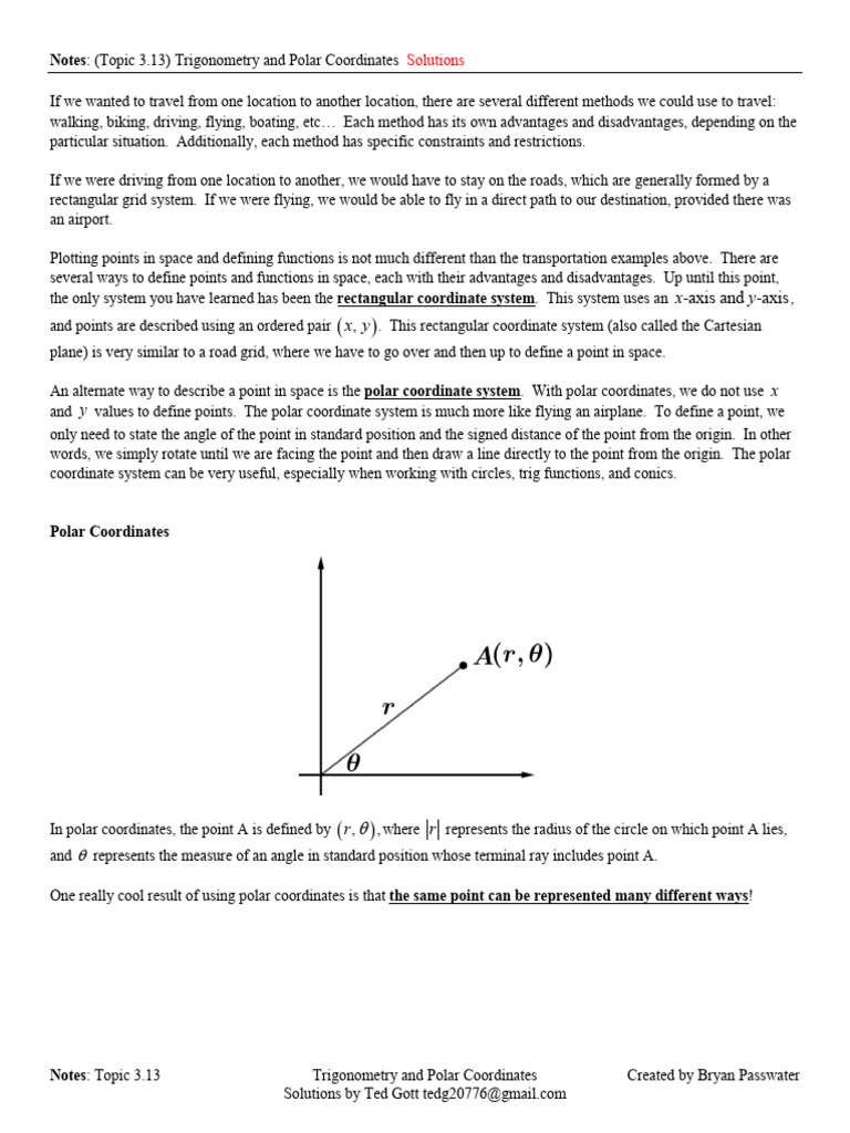 Notes Key Topic 3.13 Trigonometry and Polar Coordinates | PDF ...