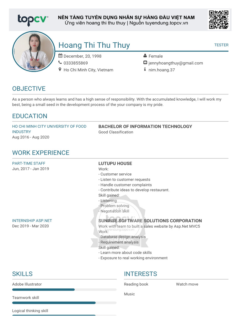 Hoang Thi Thu Thuy TopCV - VN 011020.162241 | PDF | Cognition | Learning