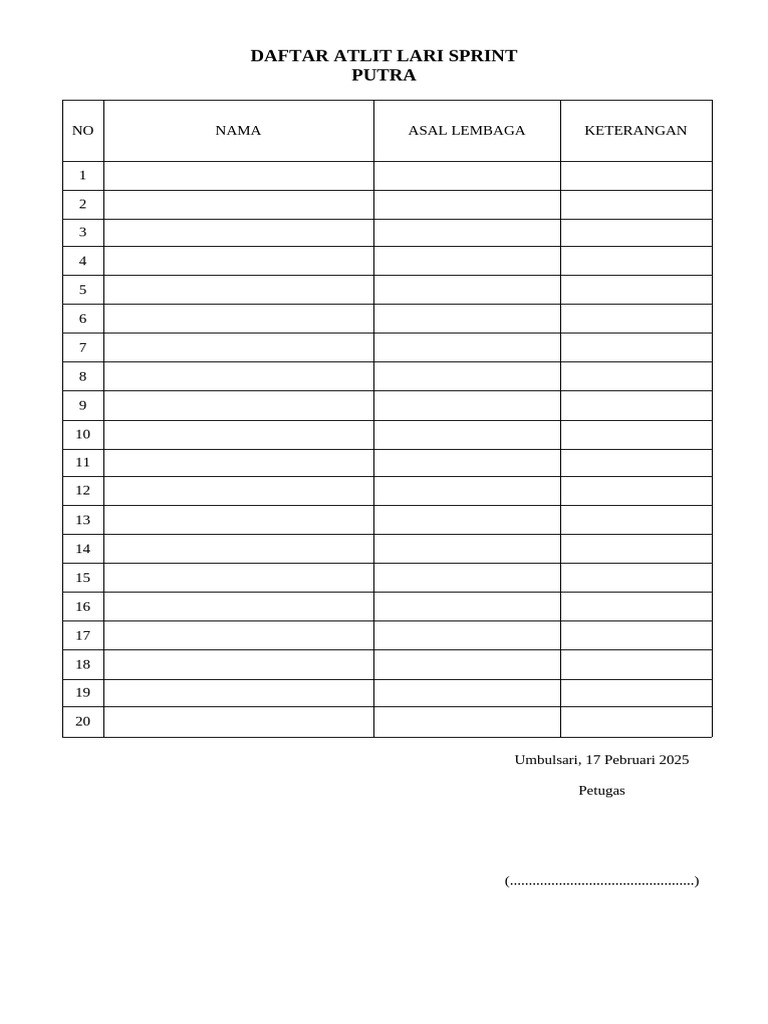 Format Penilaian Atletik 1 | PDF
