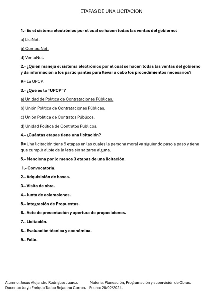 Etapas de Una Licitacion | PDF