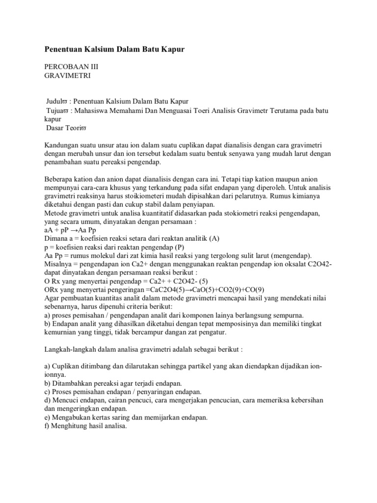 Penentuan Kalsium Dalam Batu Kapur