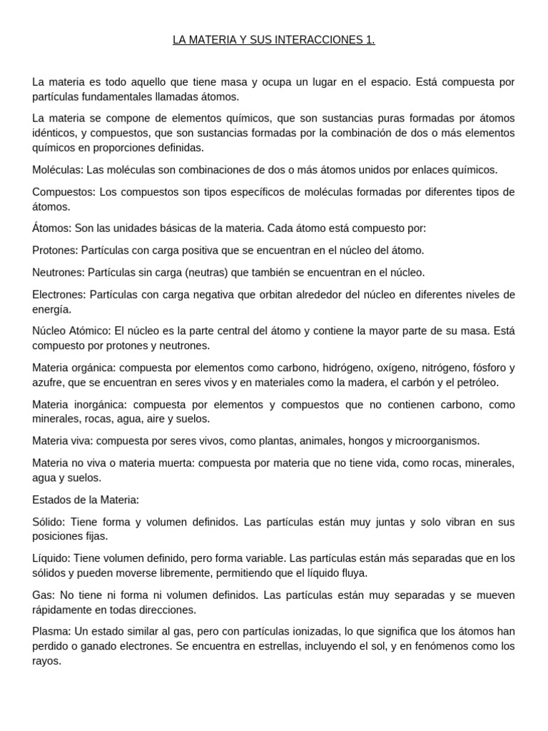Temario - La Materia y Sus Interacciones 1 | PDF | Importar ...