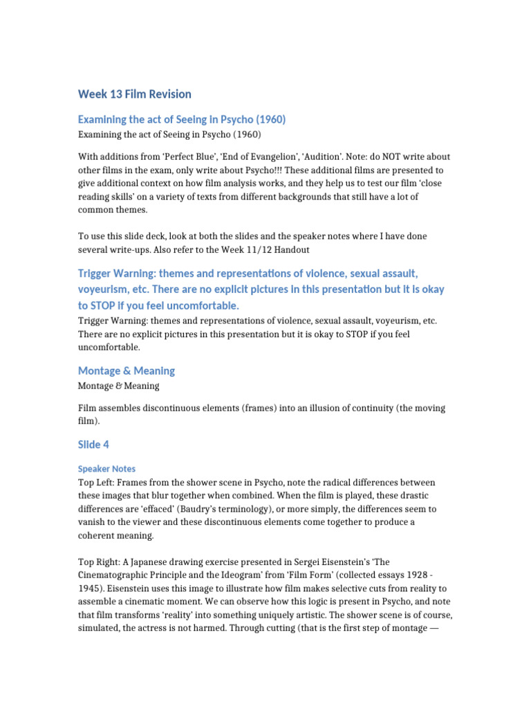 Week 13 Film Revision Document | PDF