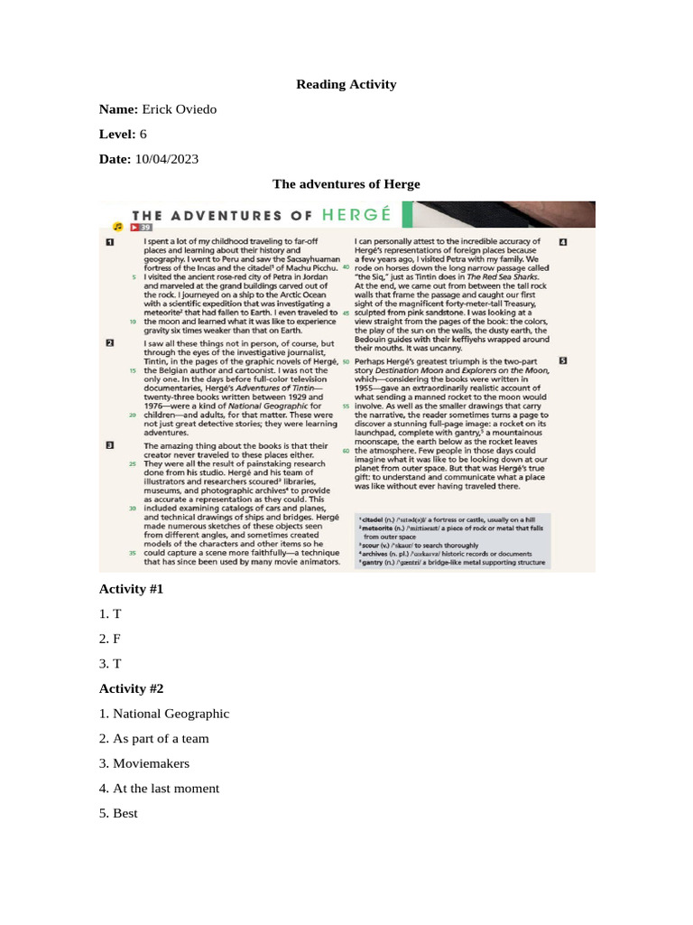 Erick Oviedo's Reading Activity Report | PDF