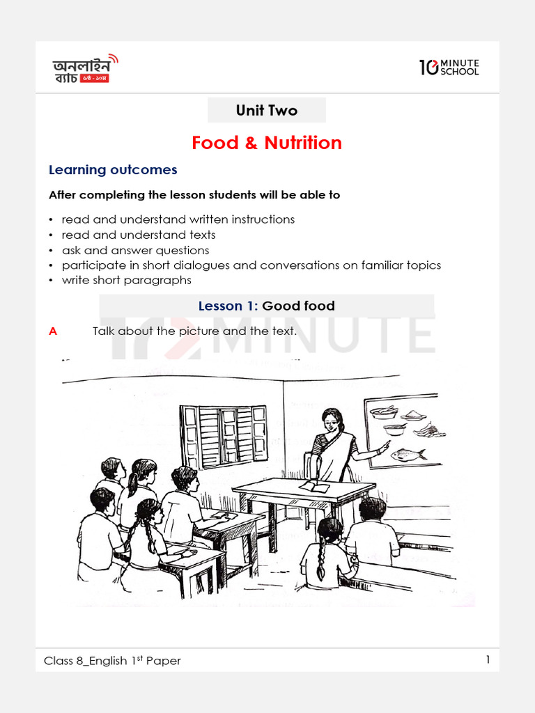 Class 8 English: Food & Nutrition Guide | PDF | Foods | Classroom