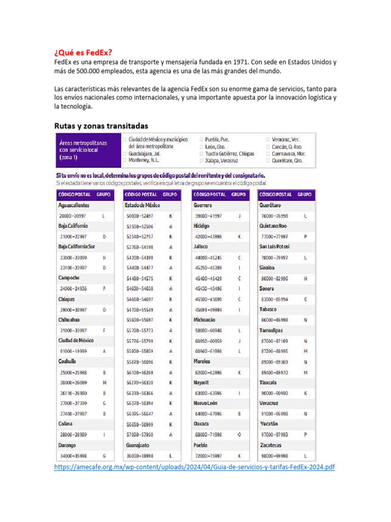 ¿Qué Es Fedex?: Rutas Y Zonas Transitadas | PDF | Transporte