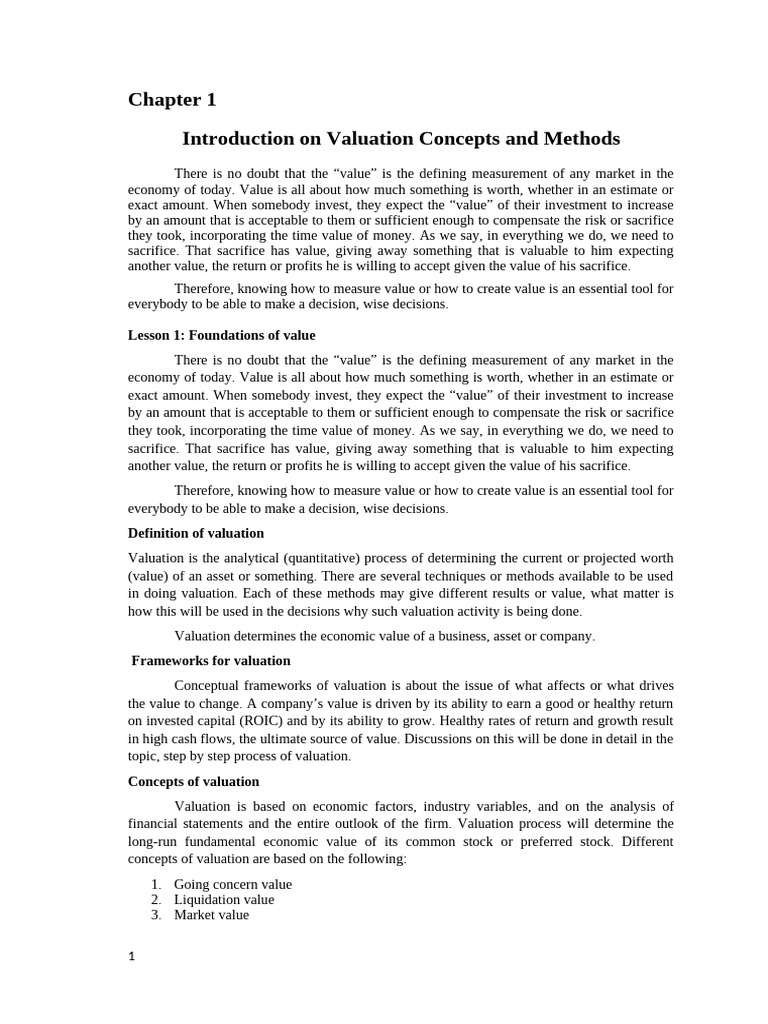 Valuation Concepts and Principles | PDF | Valuation (Finance ...