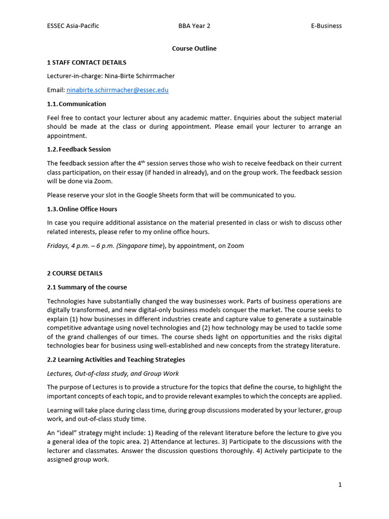 E-Business Course Outline | PDF | Essays | Lecture