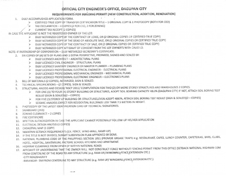 Dagupan City Building Permit Requirements | PDF | Engineering