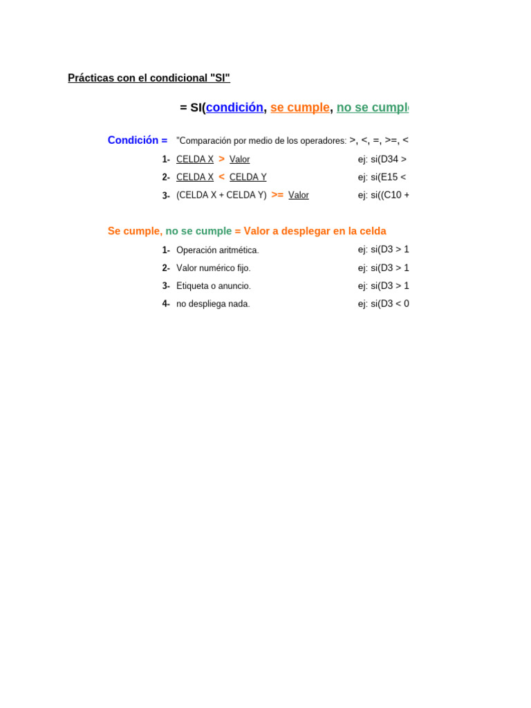 Prácticas de Función SI en Excel | PDF