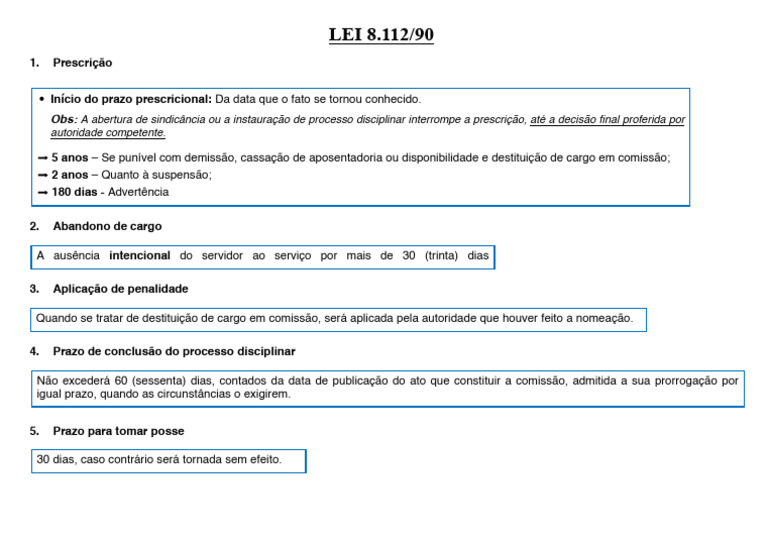 Prescrição e Penalidades na Lei 8.112/90 | PDF