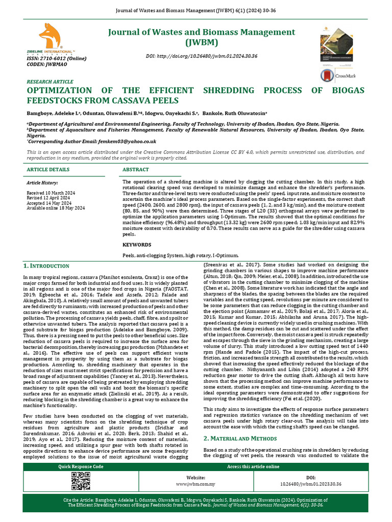 Optimizing Shredding of Cassava Peels | PDF | Regression Analysis ...