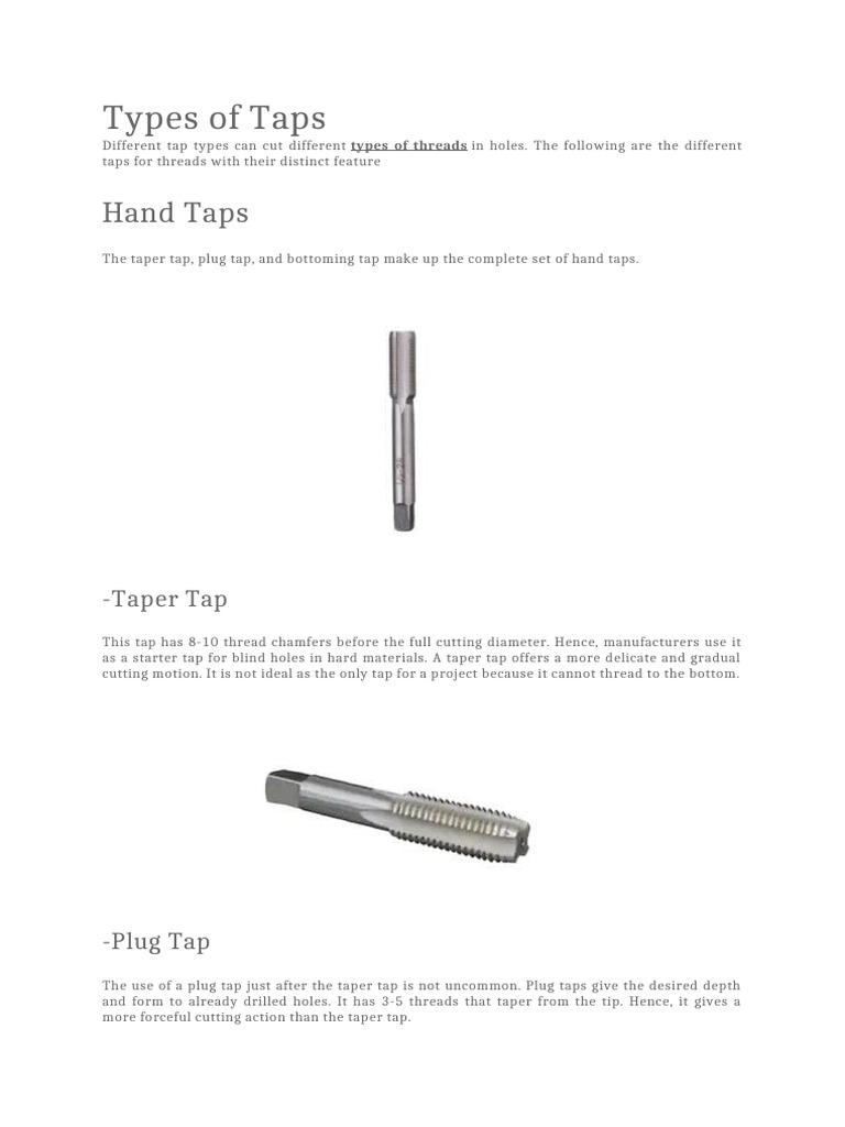 Types of Taps | PDF | Screw | Tap (Valve)