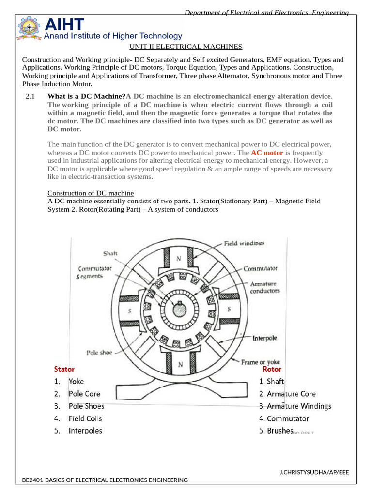 Beee Unit-2 | PDF | Electromagnetic Induction | Electric Motor