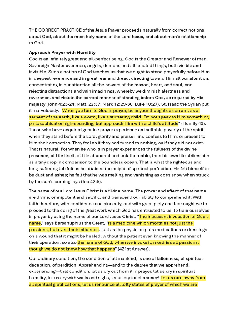 On The Jesus Prayer | PDF | Prayer | Humility