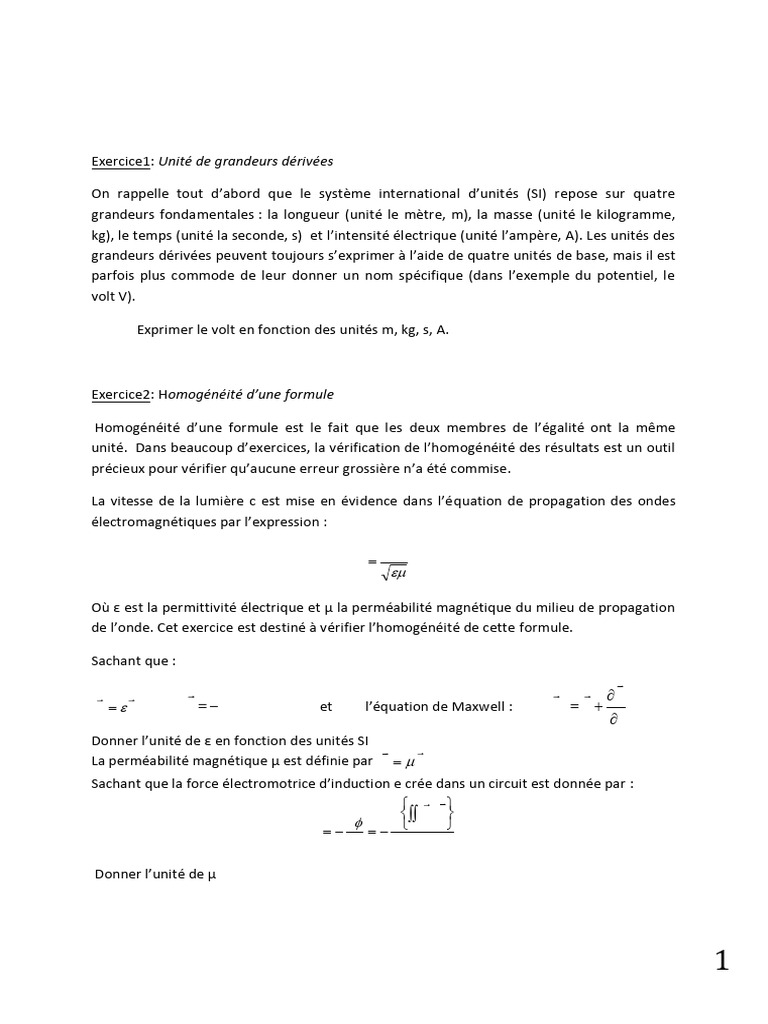 Système de Grandeurs Physiques et Exercices | PDF | Masse | Champ ...