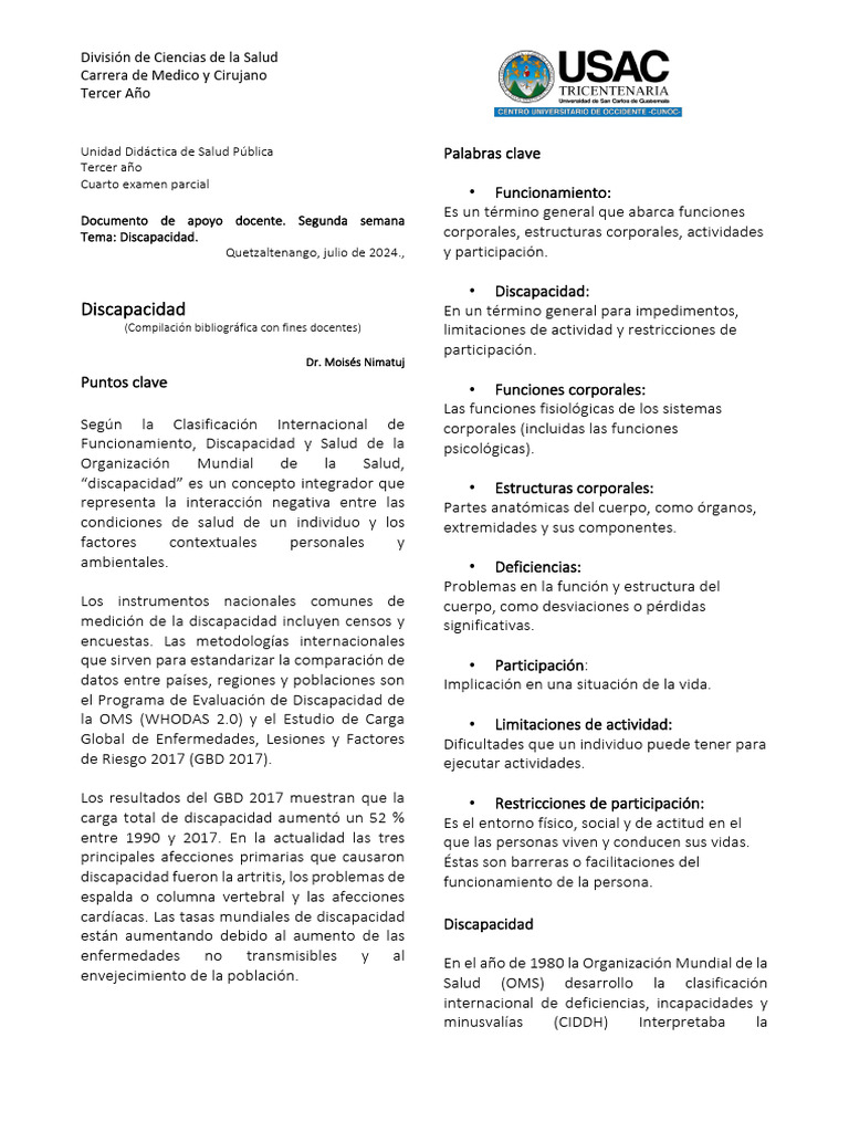 Concepto y Medición de Discapacidad | PDF | Invalidez | Comorbilidad
