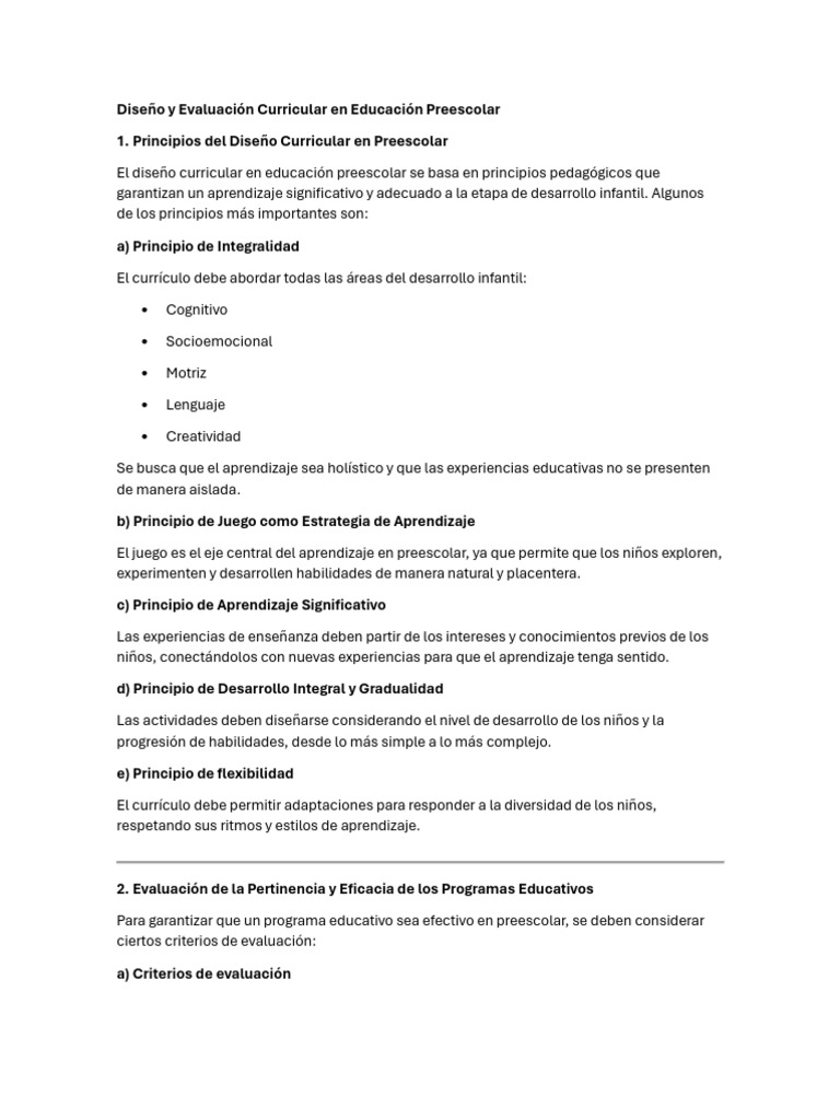 Diseño Curricular y Evaluación en Preescolar | PDF | Educación de la ...