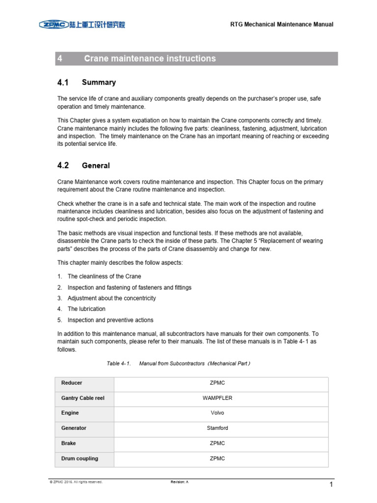 RTG Crane Maintenance Guidelines | PDF | Nut (Hardware) | Screw
