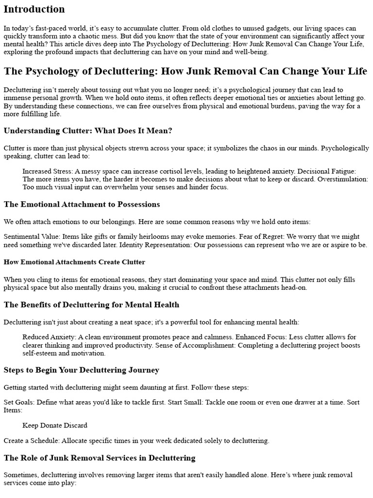 Decluttering for Mental Health Benefits | PDF | Mind | Waste Management