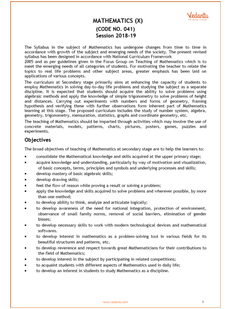 Class 10 Mathematics Syllabus Overview | PDF | Triangle | Equations