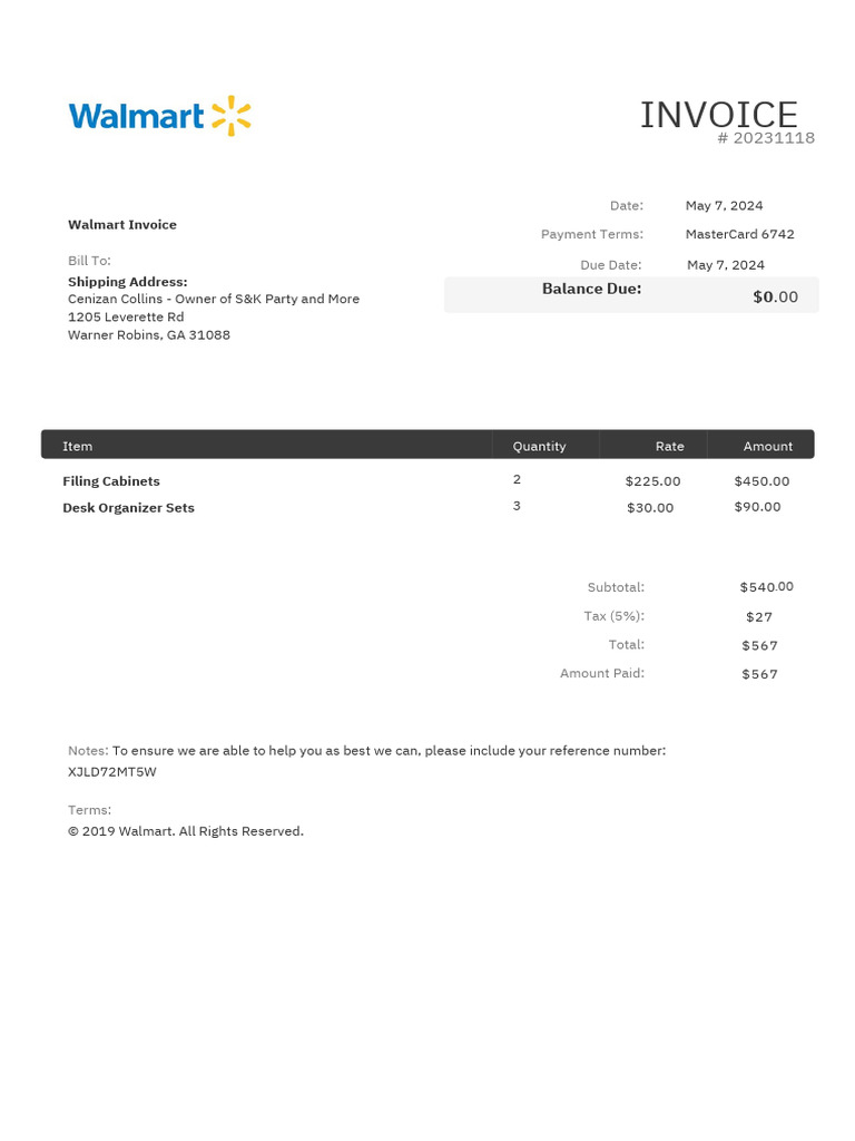 Walmart Invoice for Office Supplies | PDF