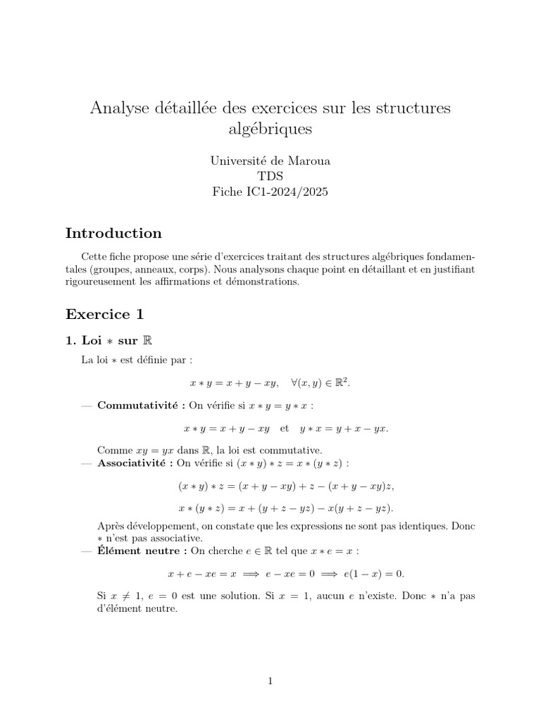 Exercices sur les structures algébriques | PDF | Anneau (mathématiques ...