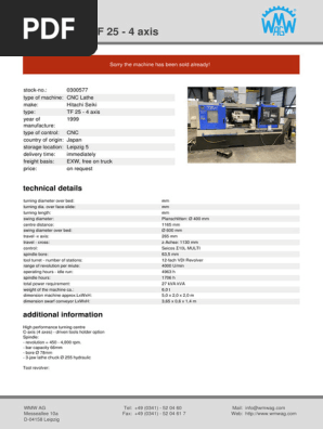 Hitachi Seiki TF 25 CNC Lathe for Sale | PDF | Numerical Control