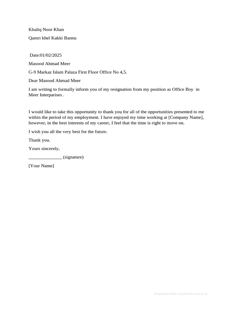 Basic Resignation Letter Template | PDF