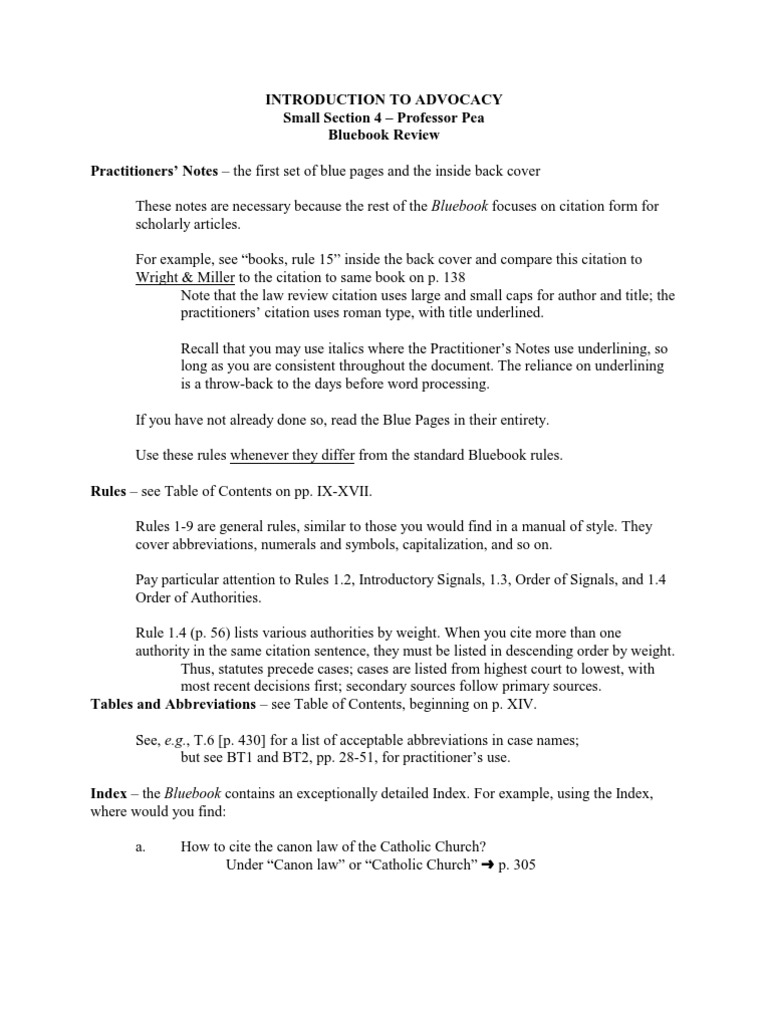 Handout 2 - Bluebook Review and Checklist | PDF | Citation | Reference