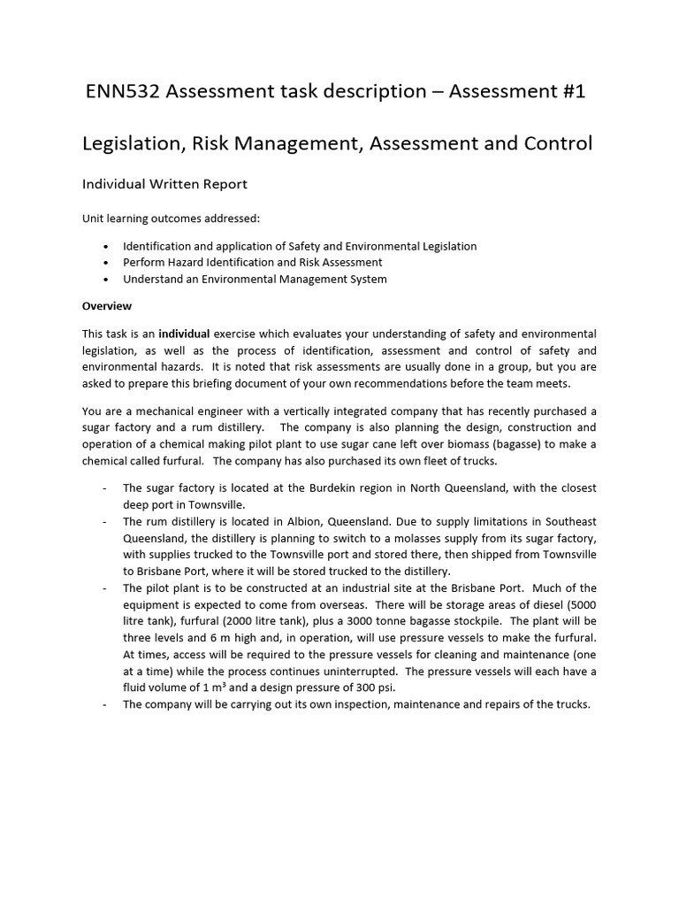ENN532 Assessment 1 Task Description | PDF | Risk | Safety
