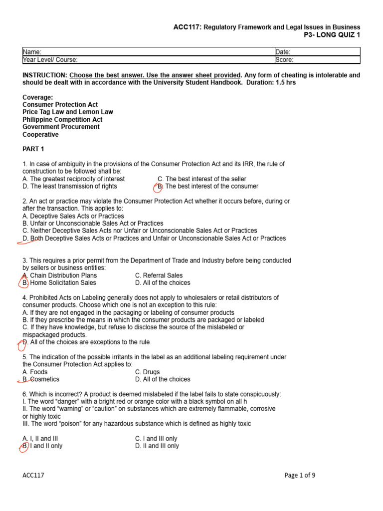 Business Regulatory Framework Quiz | PDF | Competition Law | Economies