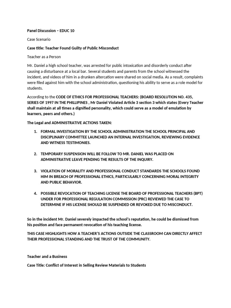 Panel Discussion | PDF | Teachers | Conflict Of Interest