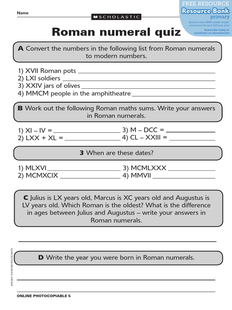 Roman Numerals Practice Quiz | PDF | National Football League Games