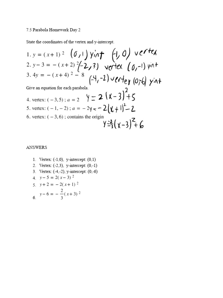 7.5+Parabola+Homework+Day+2 | PDF