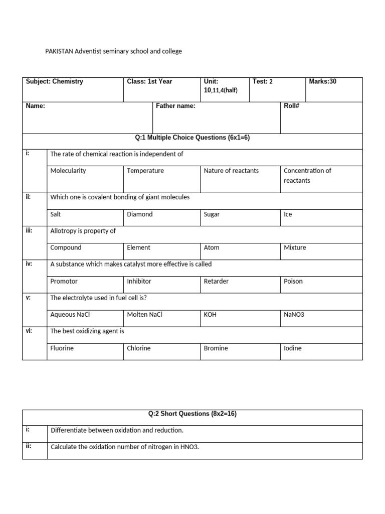 11 Chemistry Test ch4,10,11 | PDF