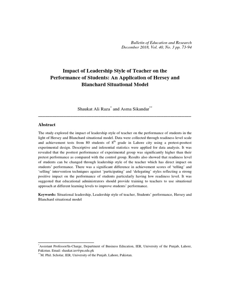 Impact of Leadership Style of Teacher On | PDF | Leadership ...