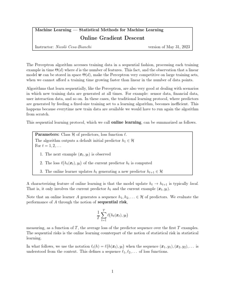 Online Gradient Descent in Machine Learning | PDF | Applied Mathematics ...