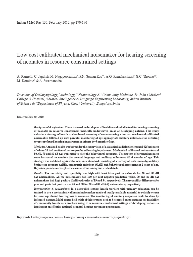 Affordable Neonatal Hearing Screening Tool | PDF | Hearing Loss | Hearing