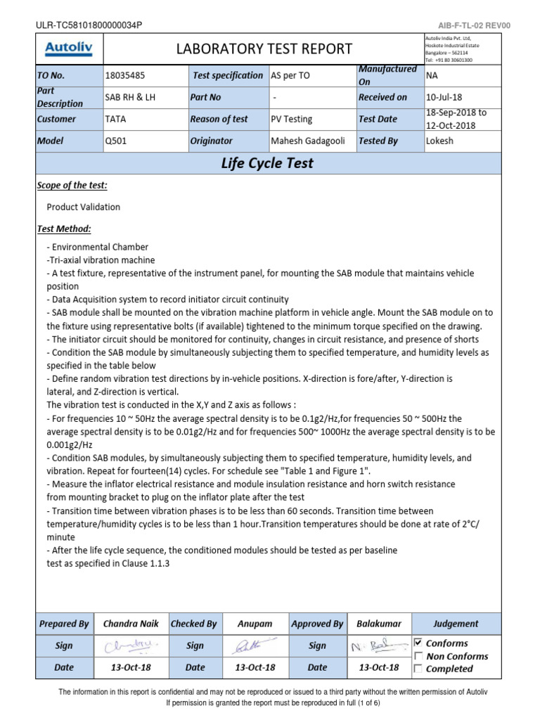 To-18035485 Life Cycle Test | PDF | Applied And Interdisciplinary Physics