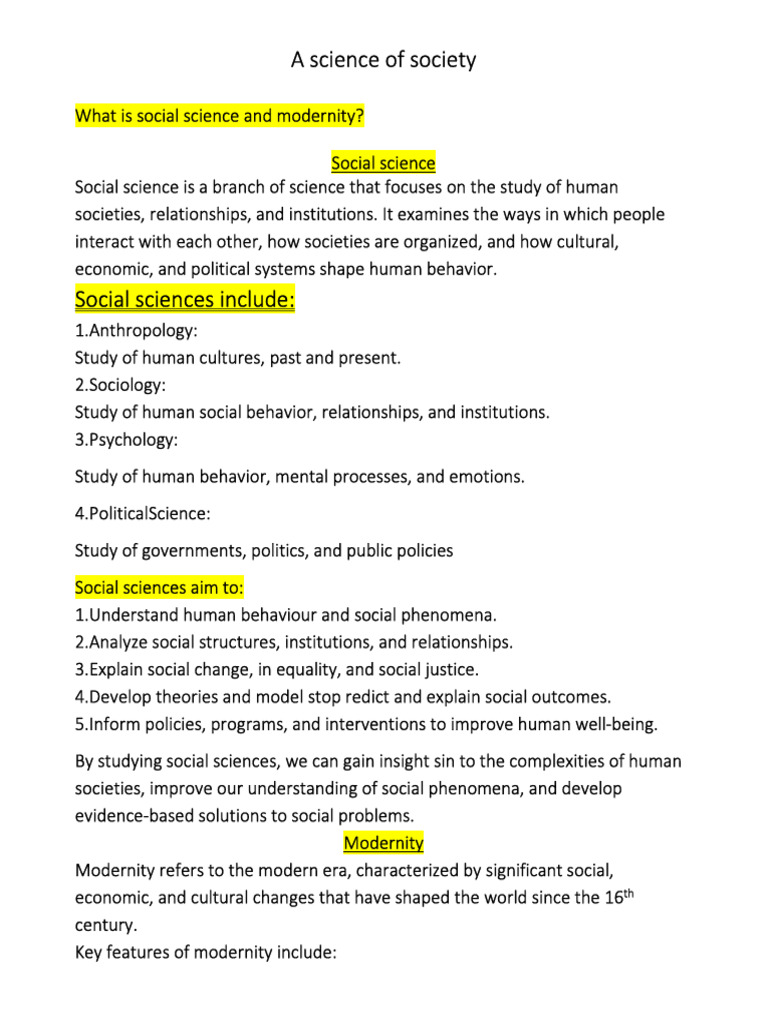Understanding Social Science and Modernity | PDF | Socialization ...