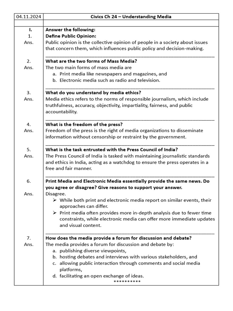 Understanding Media: Public Opinion & Ethics | PDF | Journalism | Mass ...