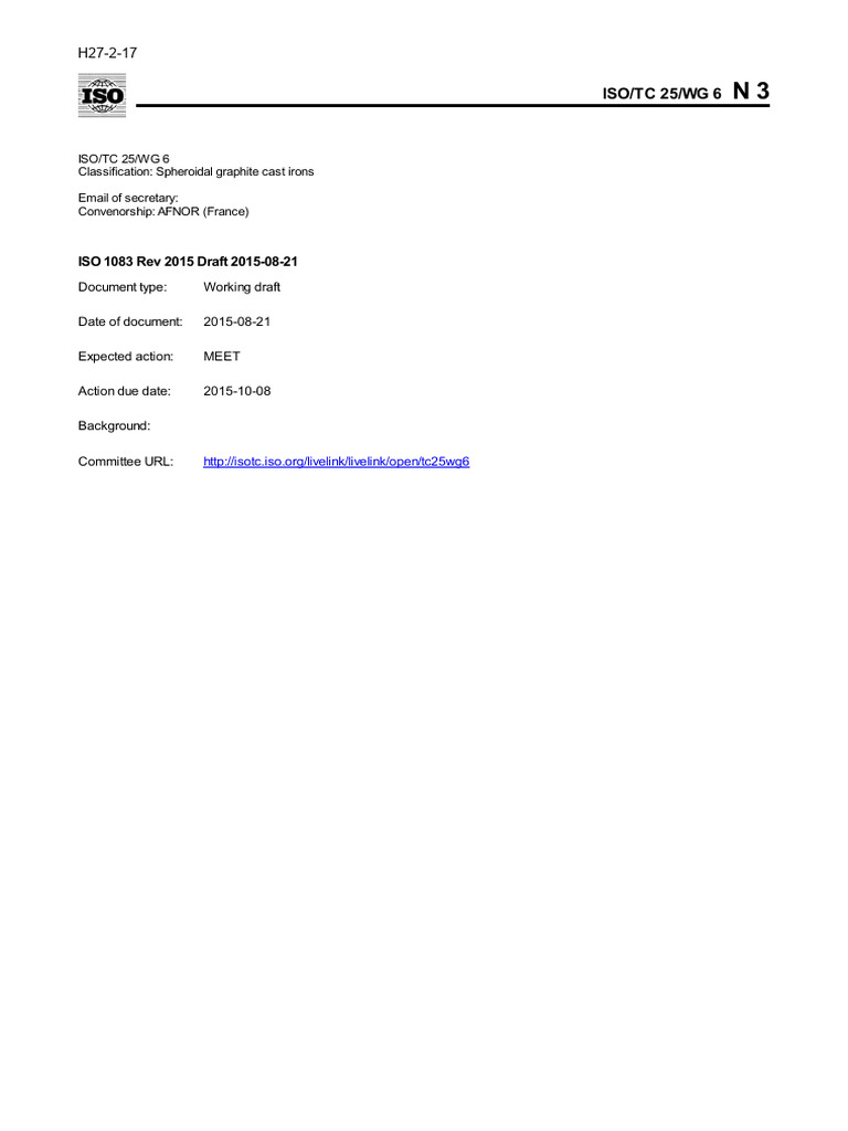 ISO 1083 Rev 2015 Draft 2015-08-21 | PDF | Cast Iron | International ...