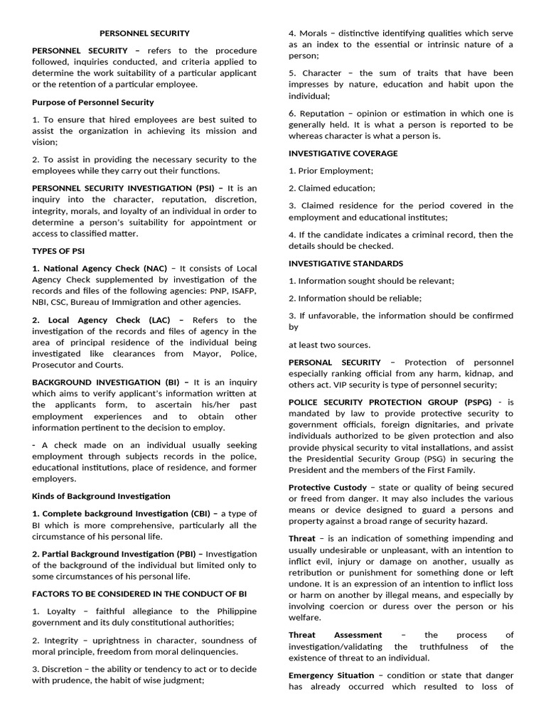 Personnel Security and Investigations Guide | PDF | Security Guard ...