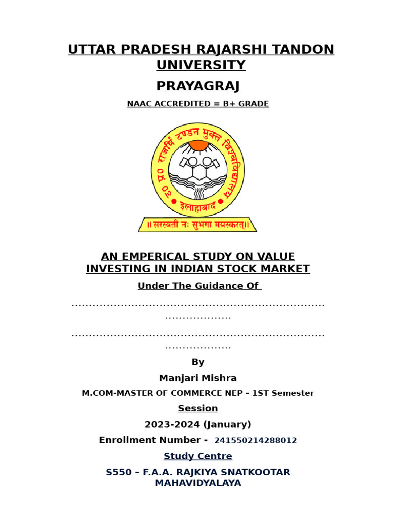 Value Investing in Indian Stock Market | PDF | Investing | Price ...