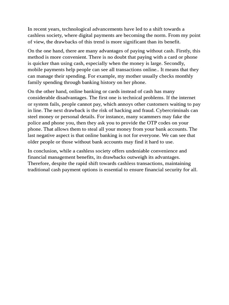 Drawbacks of a Cashless Society | PDF