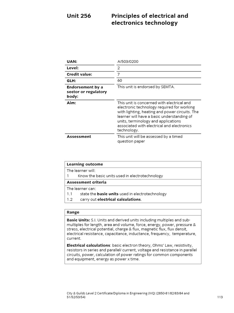 Electrical Engineering Unit 256 Syllabus | PDF | Capacitor | Series And ...